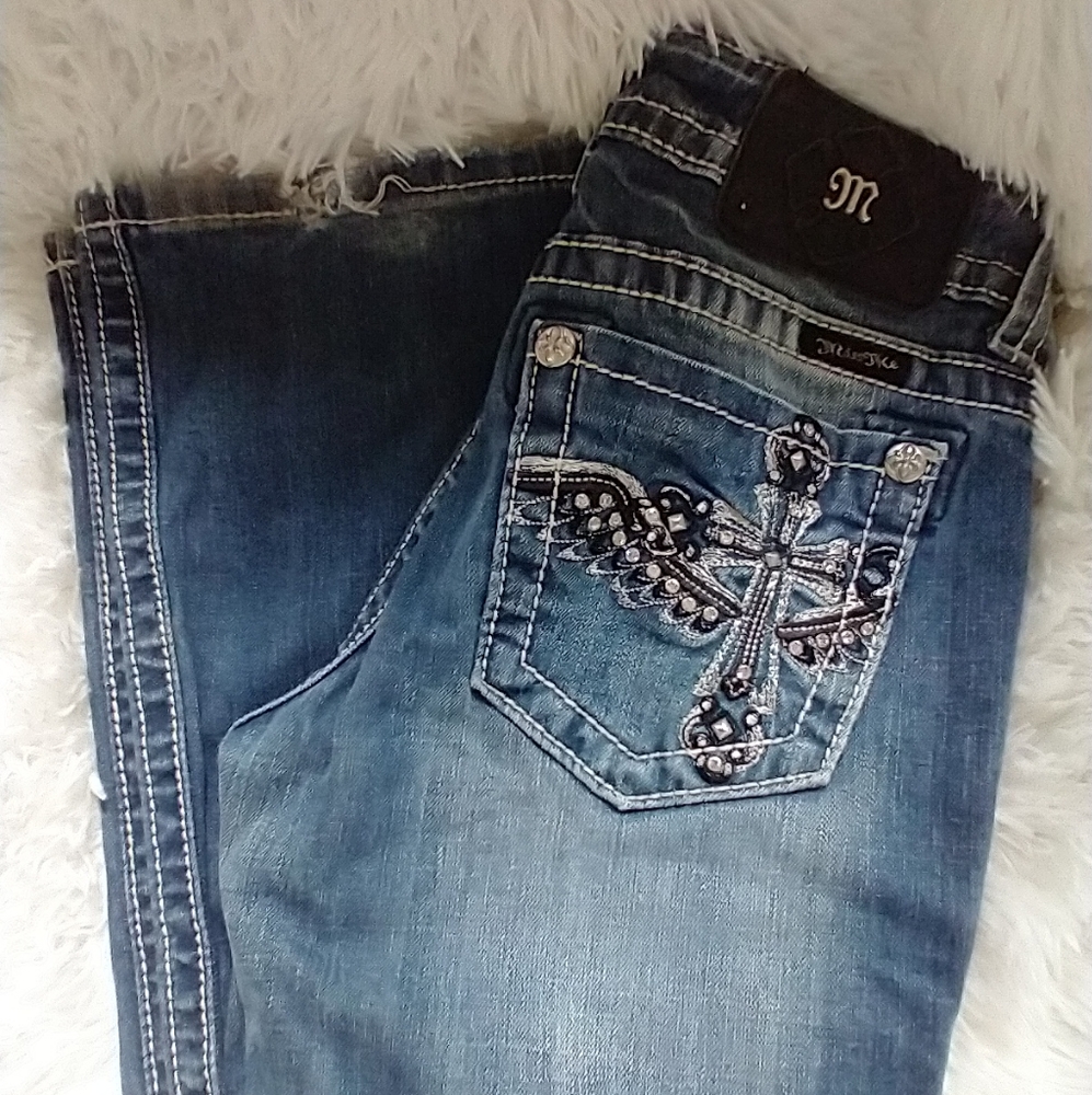 Miss Me, Flared Distressed Hem Premium Jeans 27
